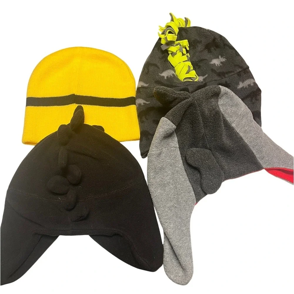 Kids Winter Hat Bundle Minion Shark‎ Dinosaur Fleece Trapper Beanie Set Size 4-7